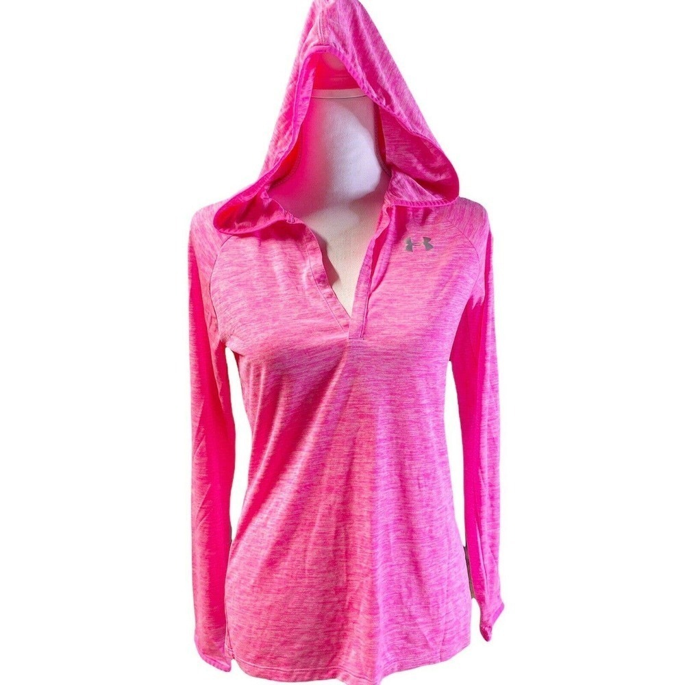 Under Armour Long Sleeve T-Shirt Small Hooded Pink Run